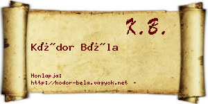 Kódor Béla névjegykártya