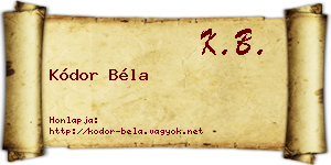 Kódor Béla névjegykártya
